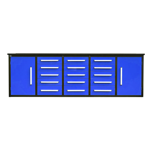 10ft Workbench Storage Cabinet with 15 Drawers & 2 Cabinets#color_blue