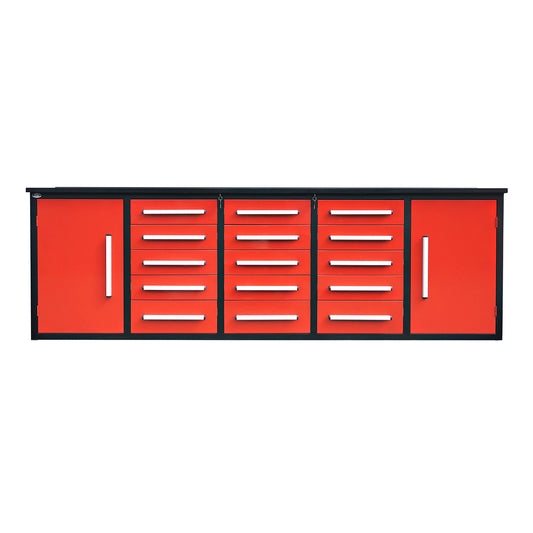 10ft Workbench Storage Cabinet with 15 Drawers & 2 Cabinets#color_red