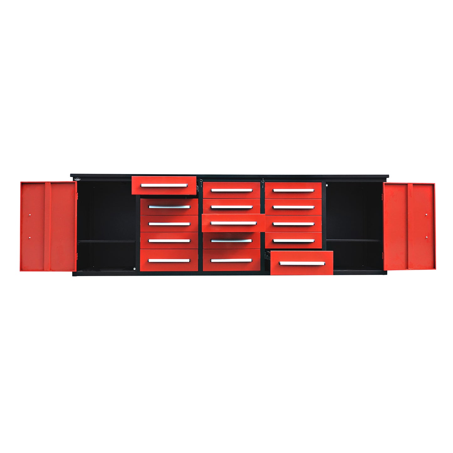 10ft Workbench Storage Cabinet with 15 Drawers & 2 Cabinets#color_red