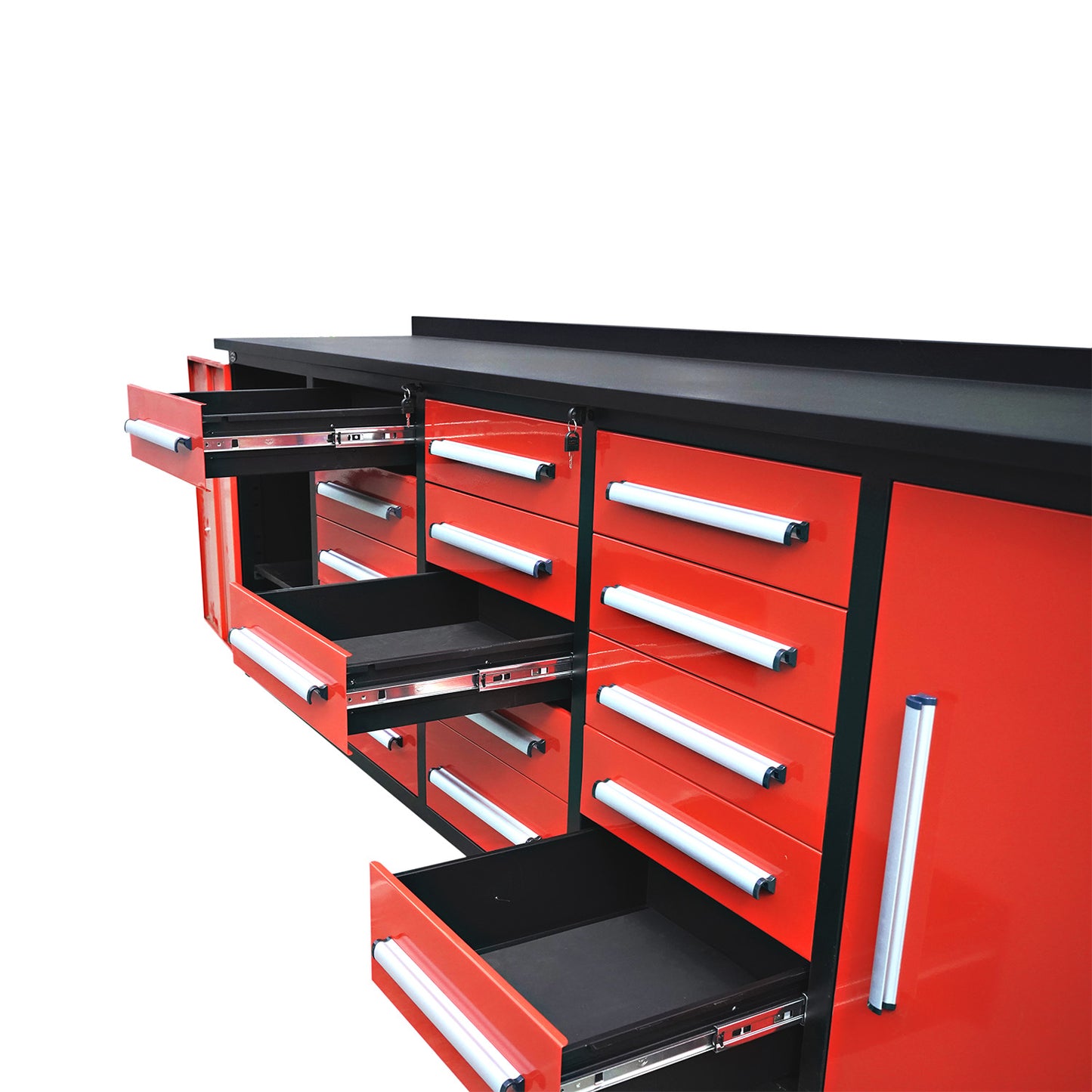 10ft Workbench Storage Cabinet with 15 Drawers & 2 Cabinets#color_red