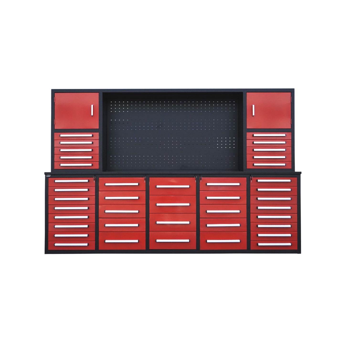 10ft Workbench Cabinet(40 Drawers, 2 Cabinets & 1 Pegboard)#color_red
