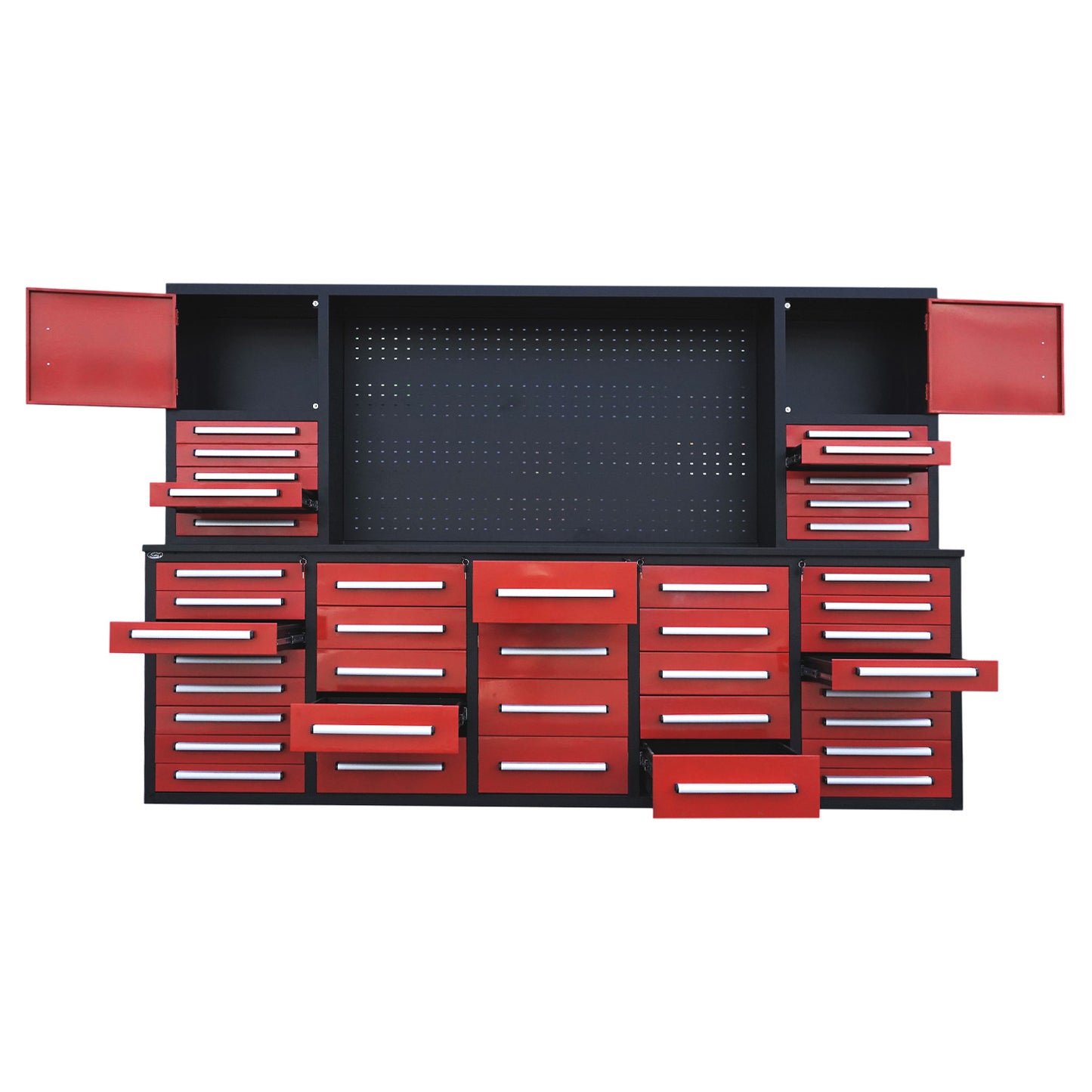 10ft Workbench Cabinet(40 Drawers, 2 Cabinets & 1 Pegboard)#color_red