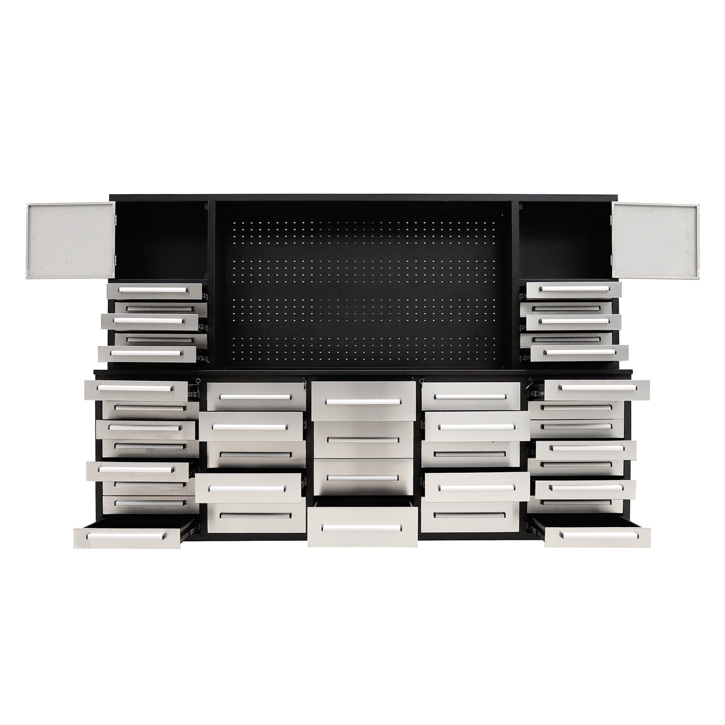 10ft Workbench Cabinet(40 Drawers, 2 Cabinets & 1 Pegboard)#color_silver