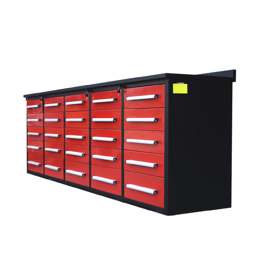 10' Workbench with Storage Drawers (25 Drawers)#color_red