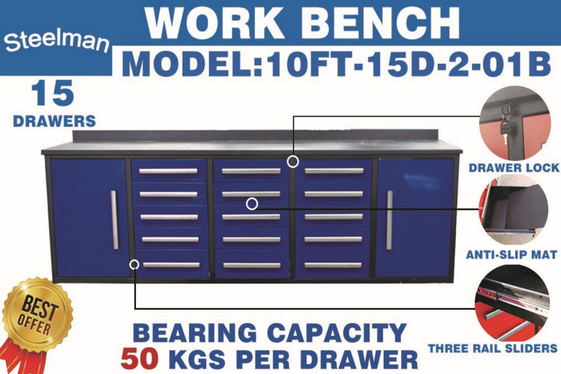 10ft Storage Cabinet (15 Drawers & 2 Cabinets)