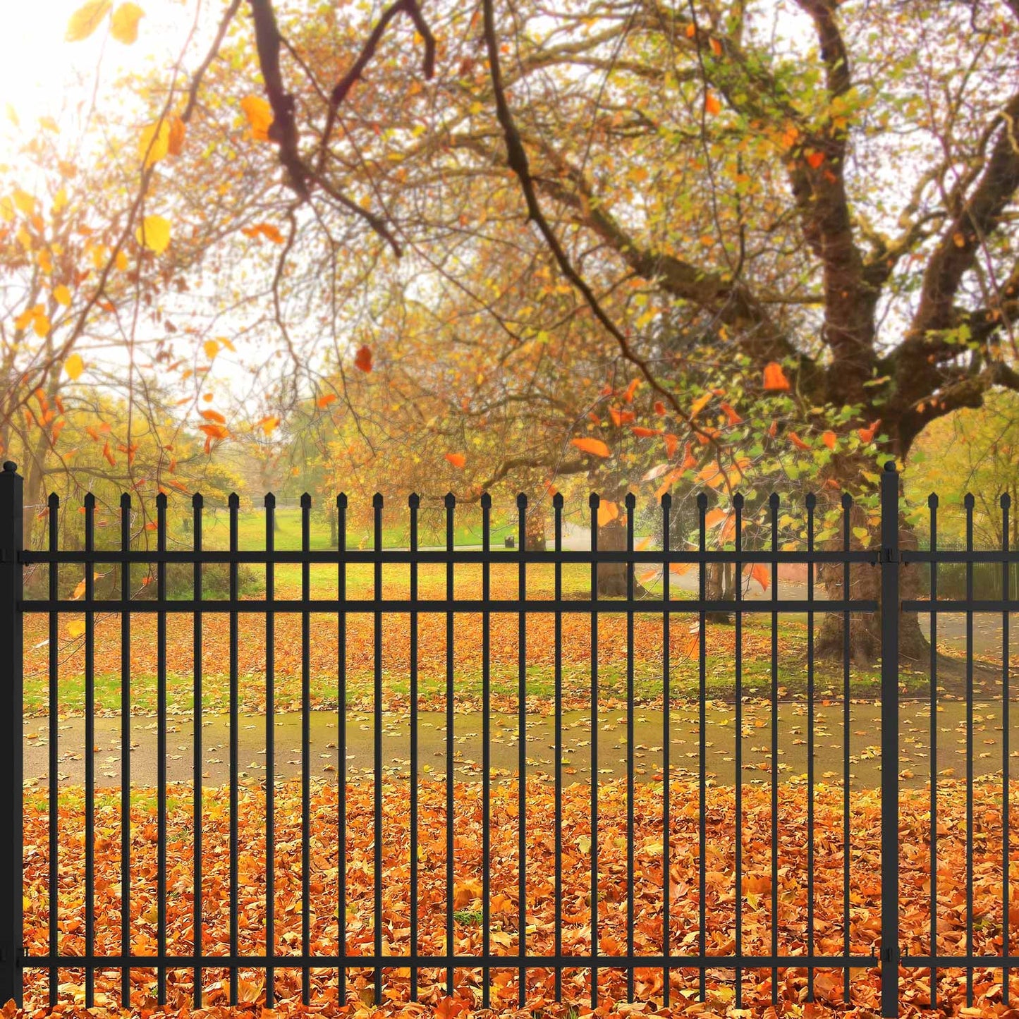 10x7 ft steel fence with 3 rails for a commercial property