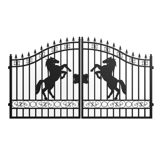 12' Dual Swing Wrought Iron Gate with Horse Pattern