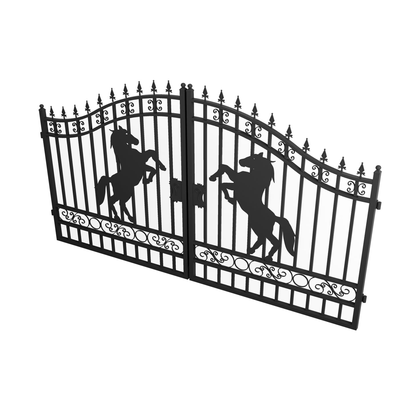 12' Dual Swing Wrought Iron Gate with Horse Pattern