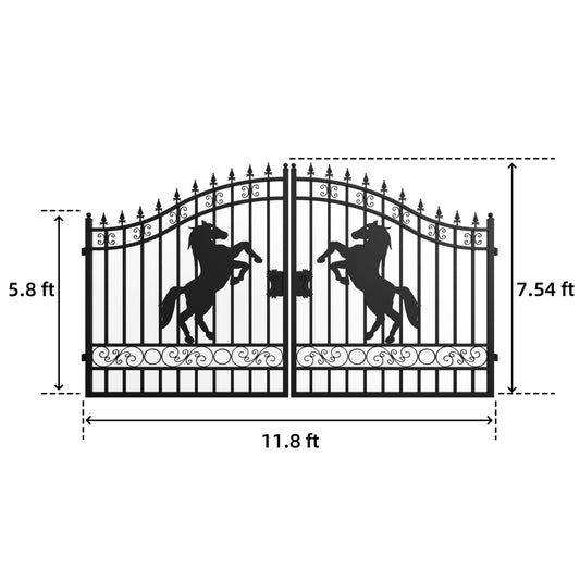 12' Dual Swing Wrought Iron Gate with Horse Pattern