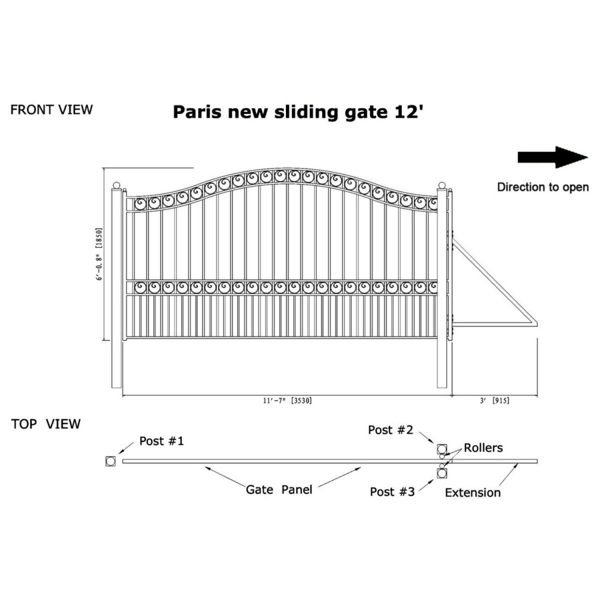 12x6ft-Steel-Sliding-Driveway-Gate-Paris-Style-Dimension