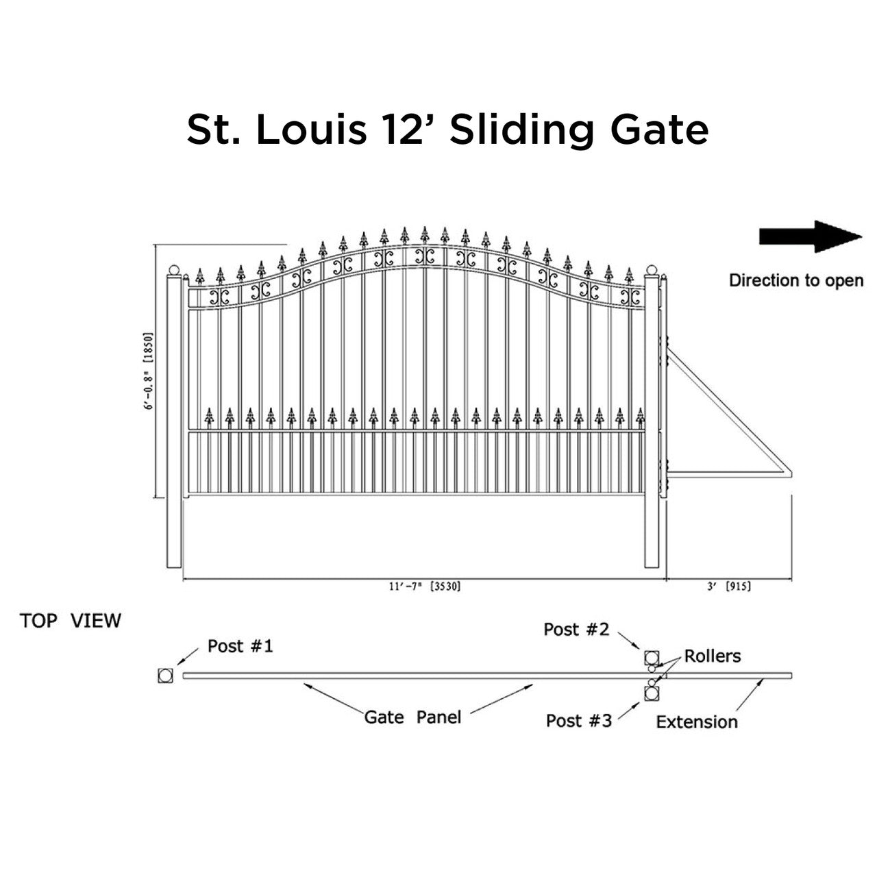 12x6ft-Steel-Sliding-Driveway-Gate-St.Louis-Style
