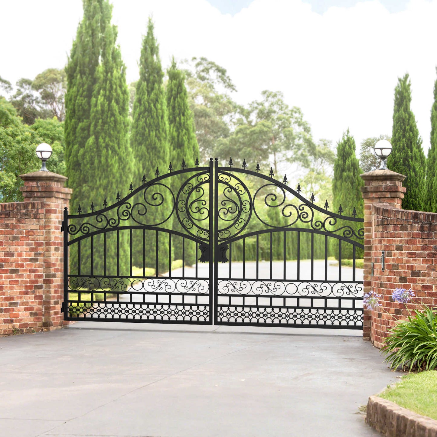 14 ft Dual Swing Driveway Gate in European Style applied for a garden