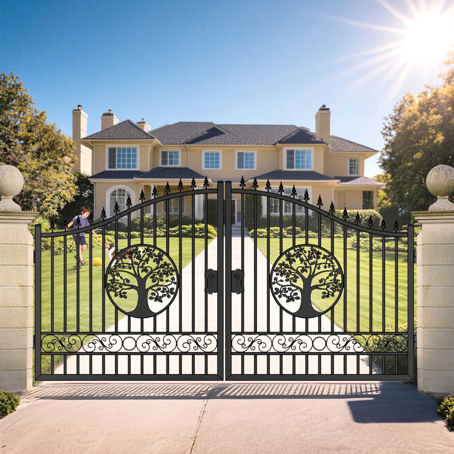 14ft tree pattern driveway gate applied in a residential property