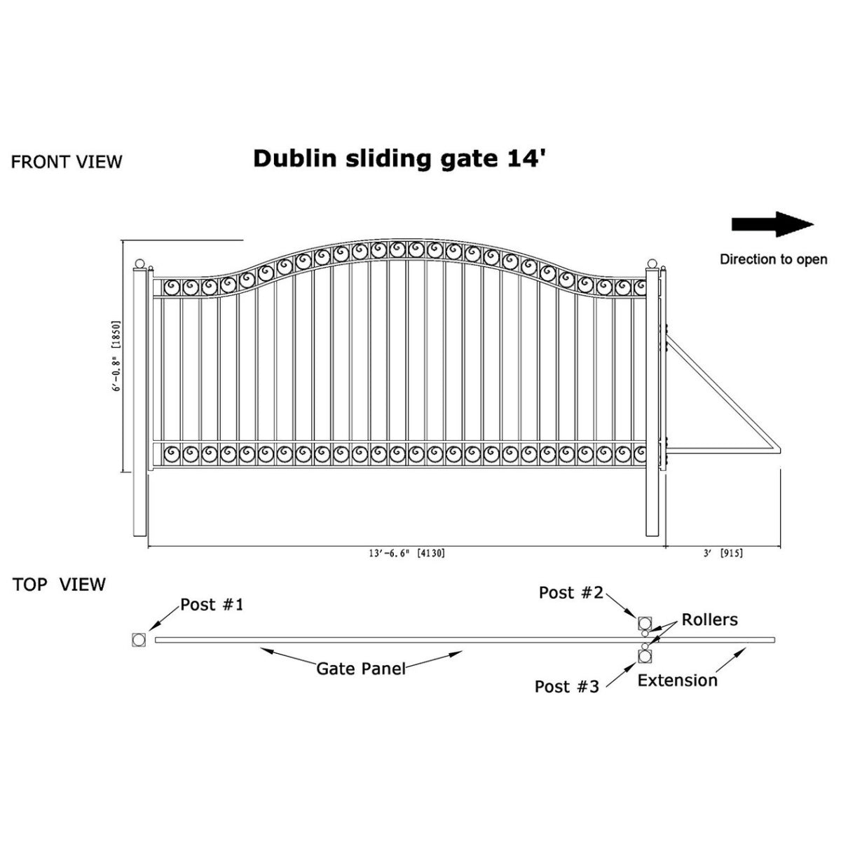 14x6 ft Steel Sliding Driveway Gate-Dublin-Style