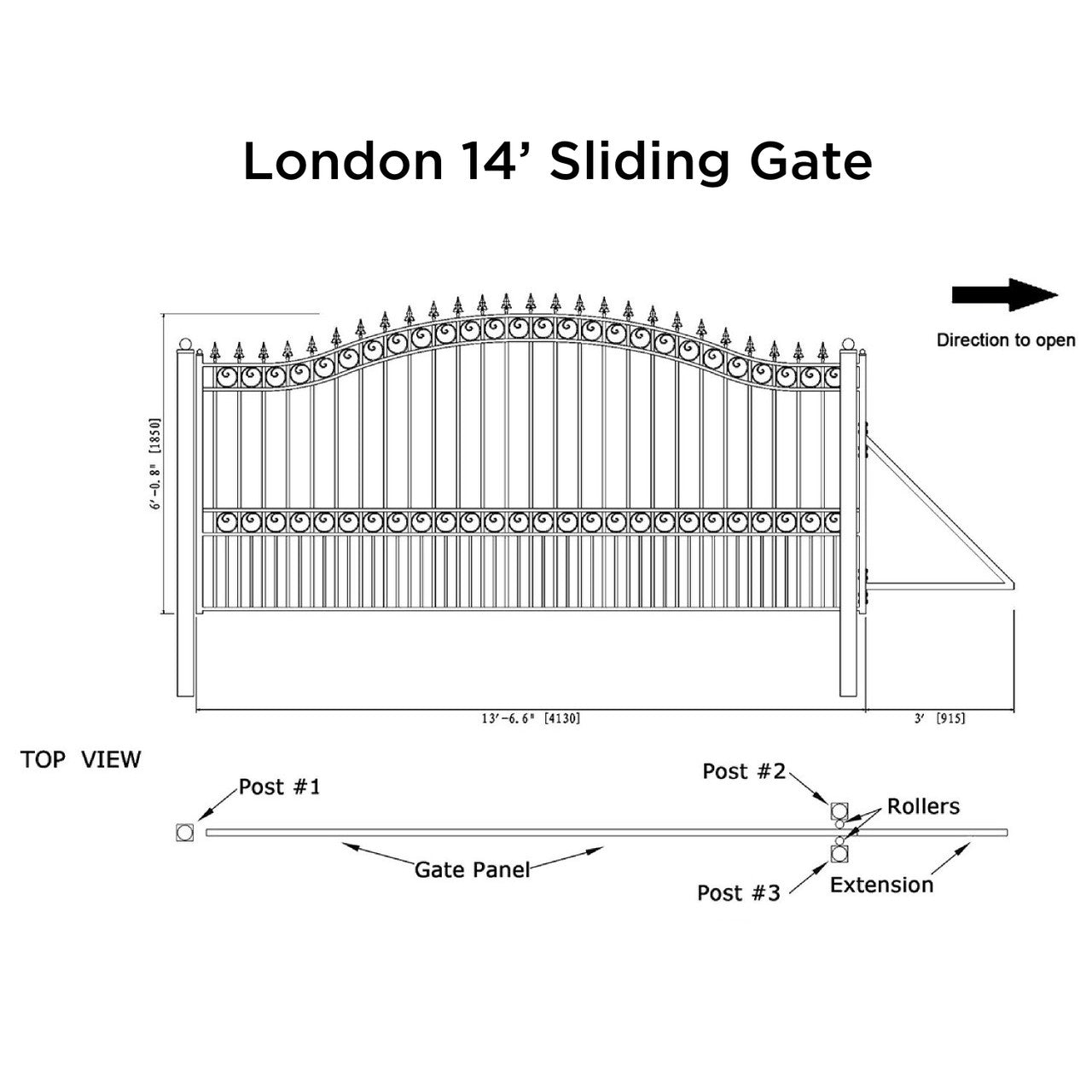 14x6 ft Steel Sliding Driveway Gate-London-Style