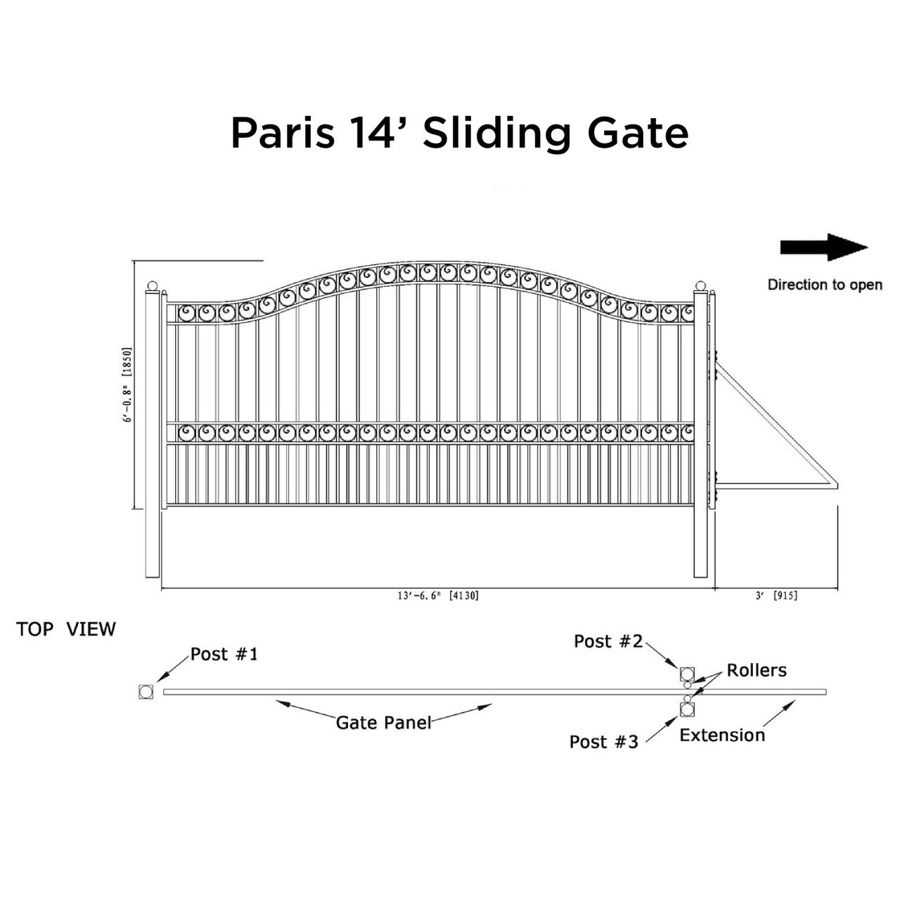 14x6 ft Steel Sliding Driveway Gate-Paris-Style