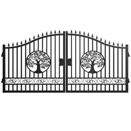 14x8 ft Steel Dual Swing Driveway Gate with Wider Goalposts