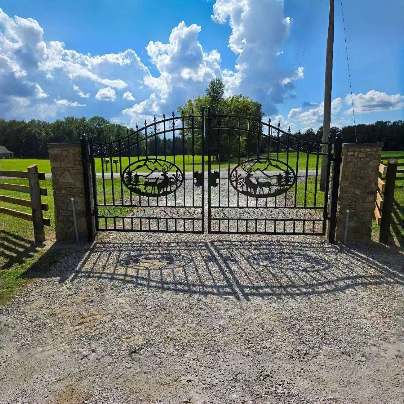 14x8 ft Steel Dual Swing Driveway Gate used in a farm