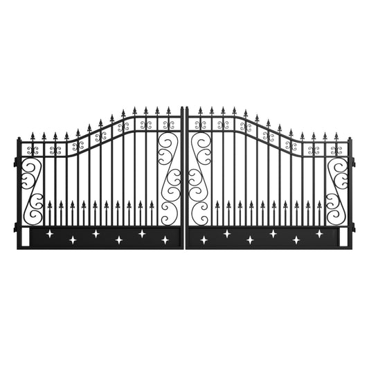 16' Dual Swing Wrought Iron Gate with Star Pattern