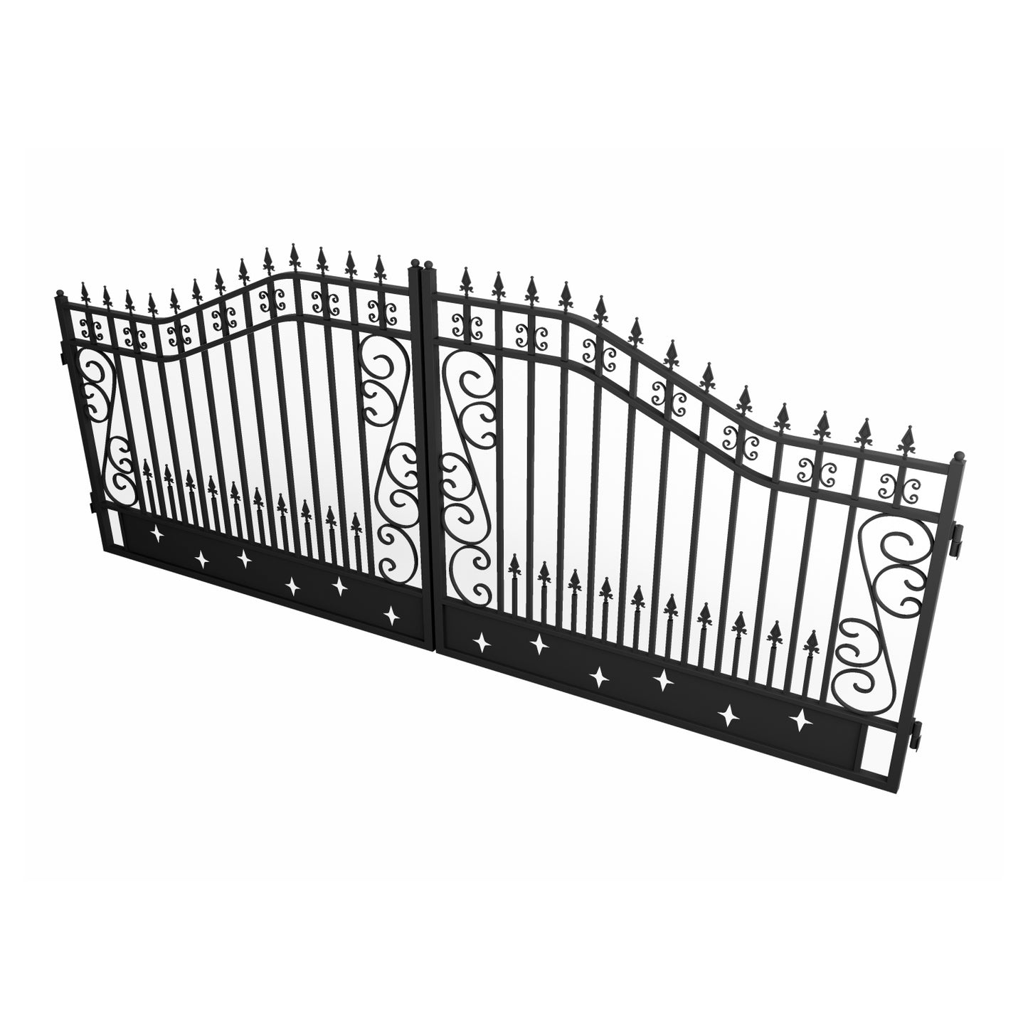 16' Dual Swing Wrought Iron Gate with Star Pattern