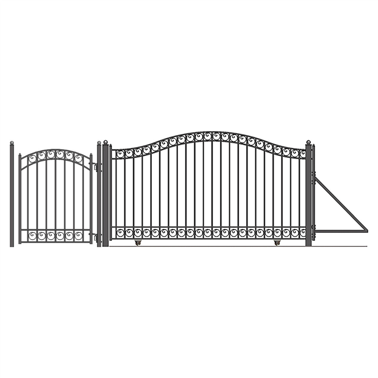 16ft Steel Sliding Driveway Gate with 5ft Pedestrian Gate-Dublin Style