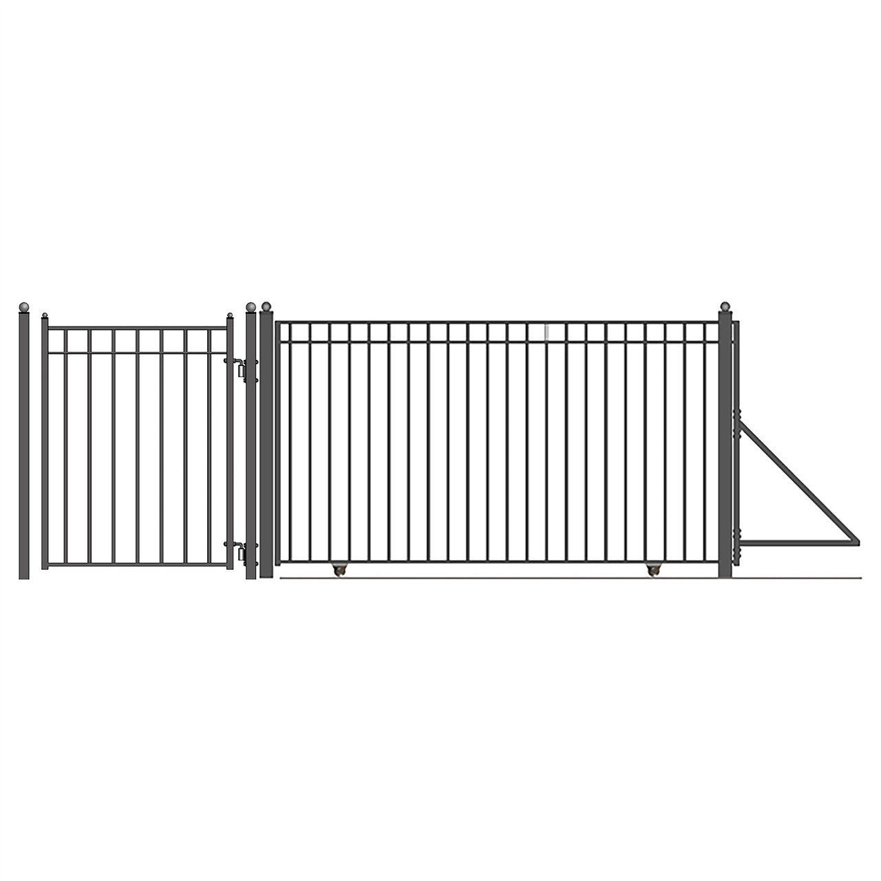 16ft Steel Sliding Driveway Gate with 5ft Pedestrian Gate-Madrid Style
