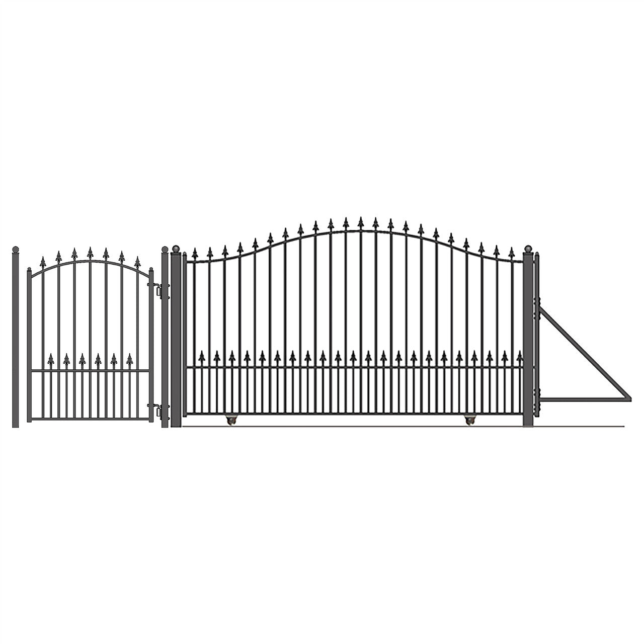 16ft Steel Sliding Driveway Gate with 5ft Pedestrian Gate-Munich Style