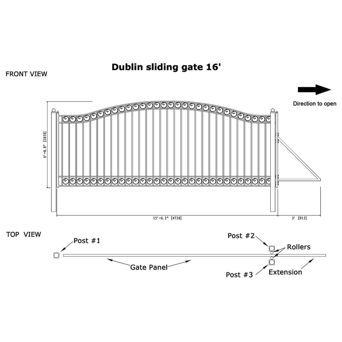 16x6 ft Steel Sliding Driveway Gate-Dublin-Style