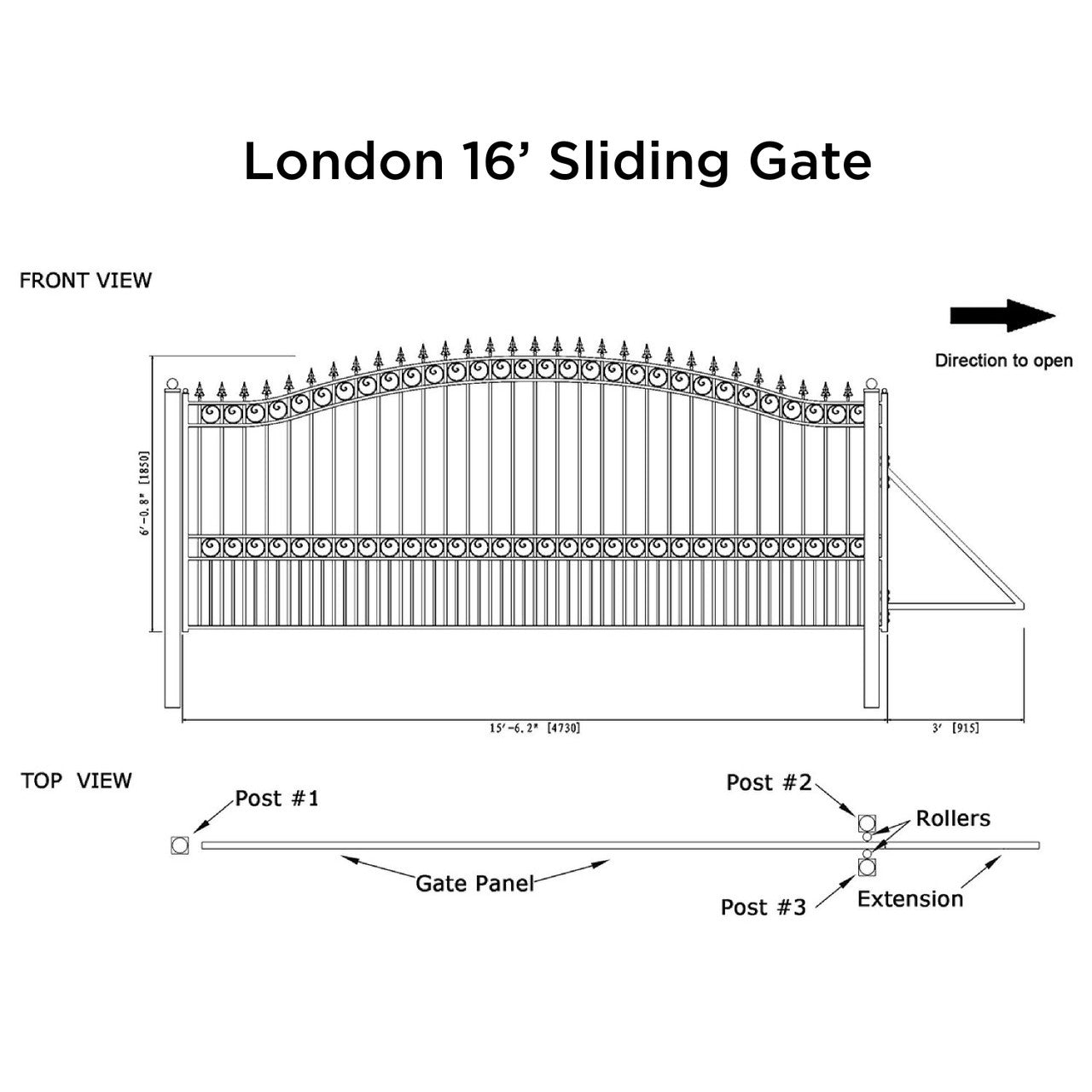 16x6 ft Steel Sliding Driveway Gate-London-Style