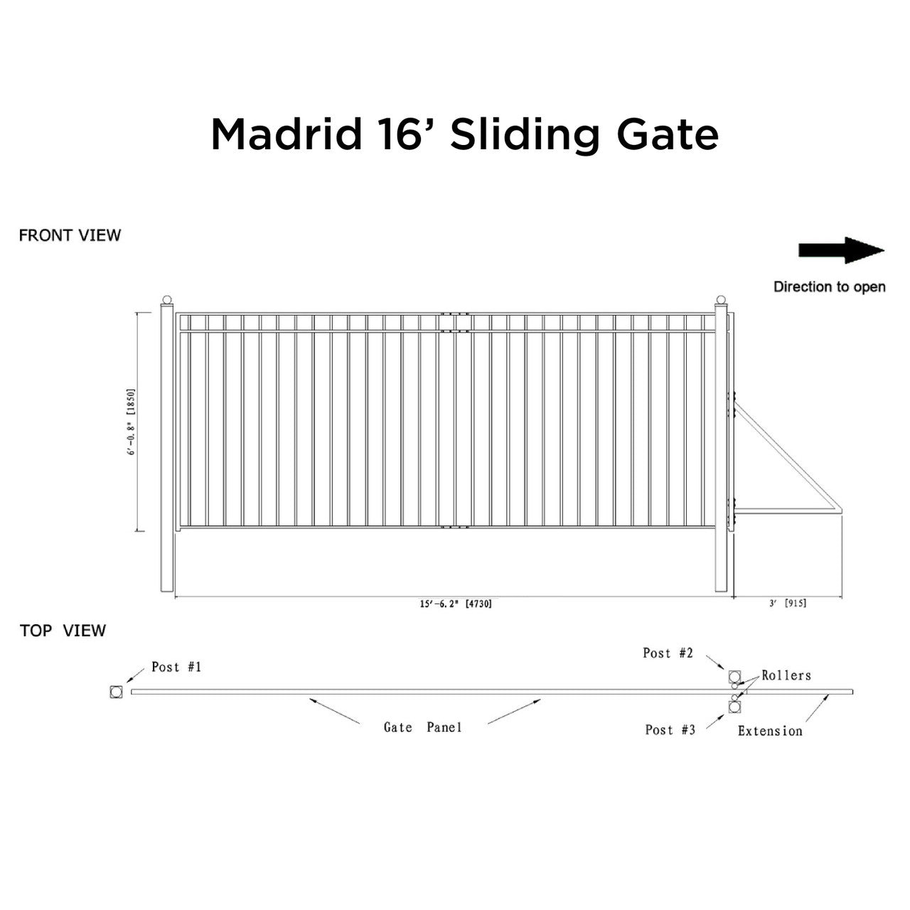 16x6 ft Steel Sliding Driveway Gate-Madrid-Style