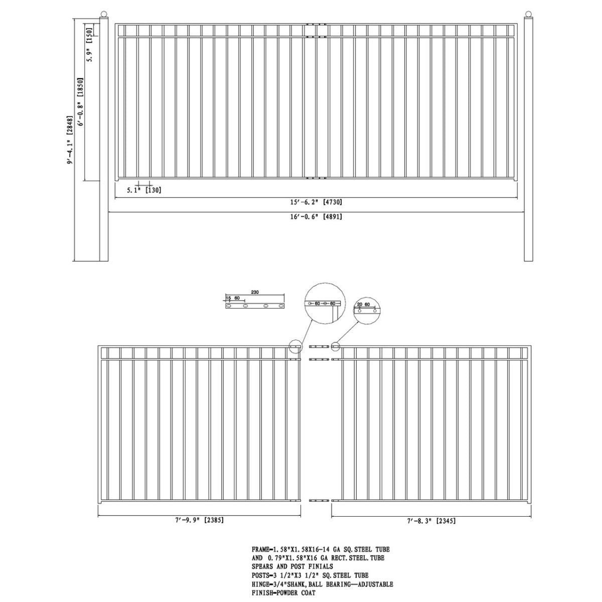 16x6 ft Steel Sliding Driveway Gate-Madrid-Style