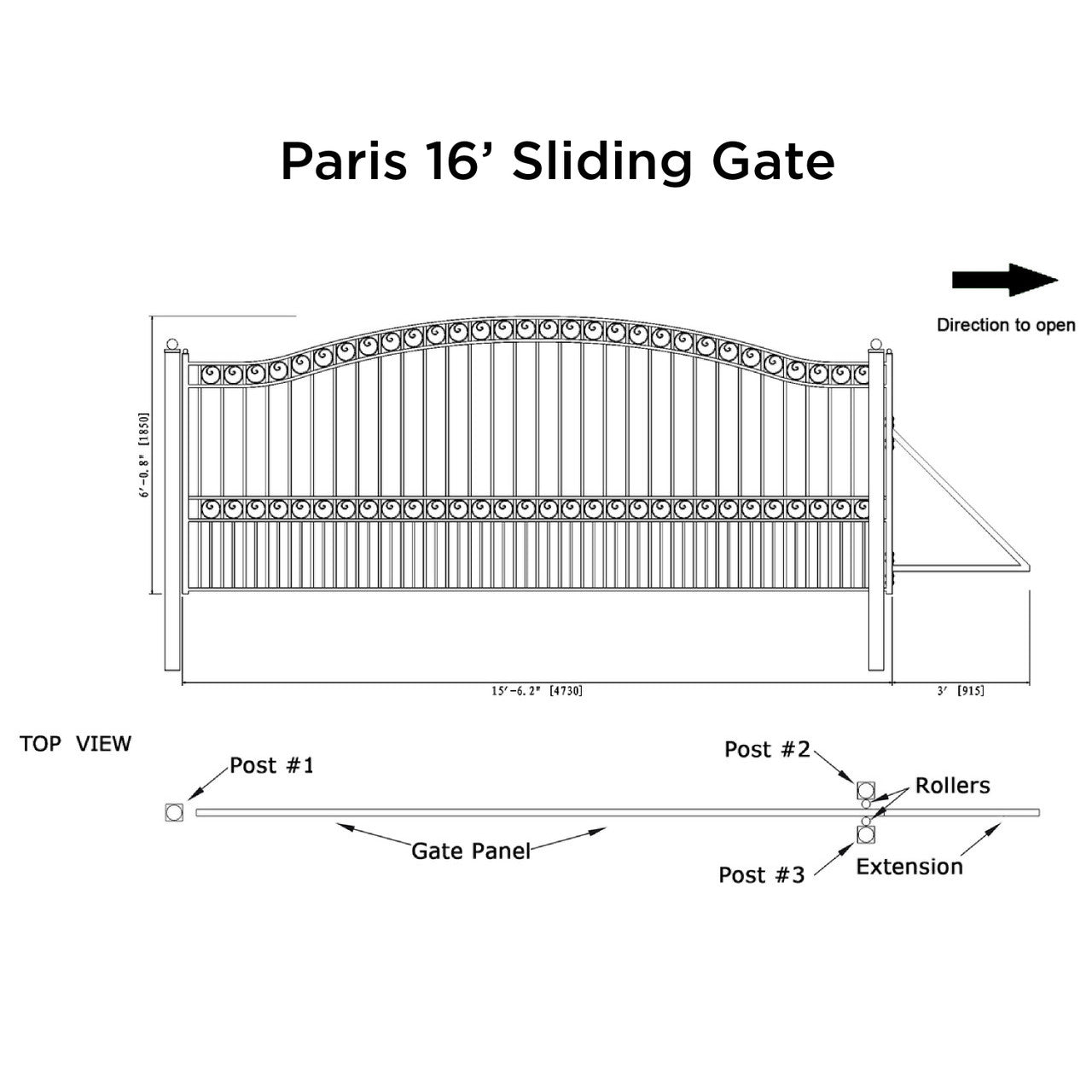 16x6 ft Steel Sliding Driveway Gate-Paris-Style