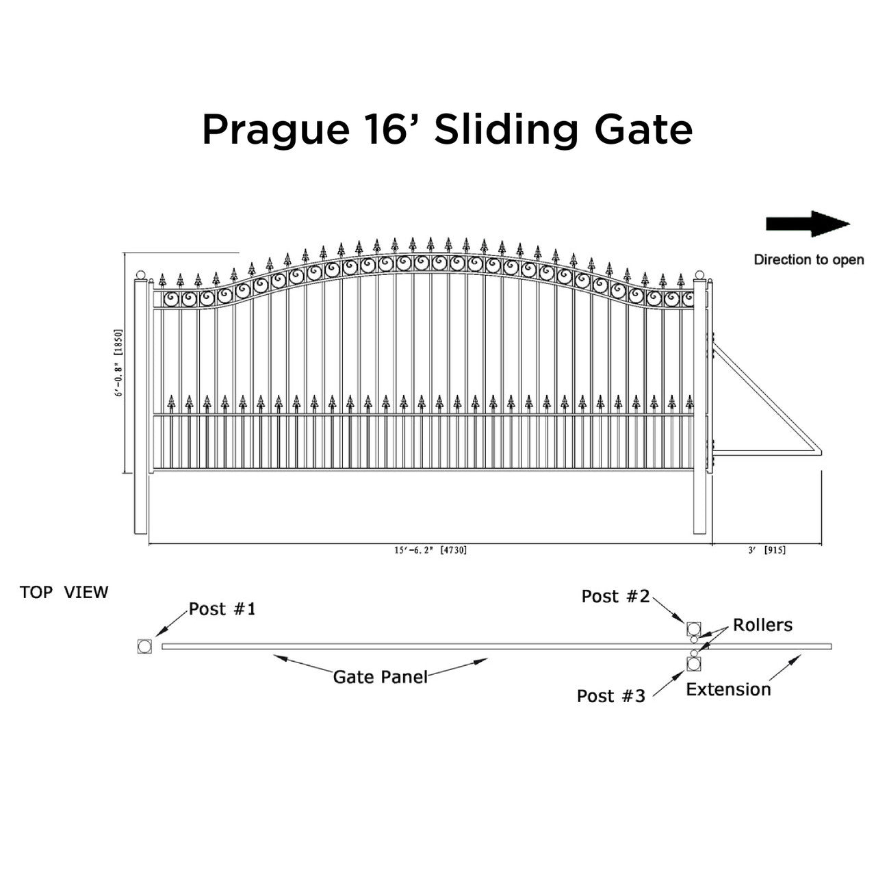 16x6 ft Steel Sliding Driveway Gate-Prague-Style