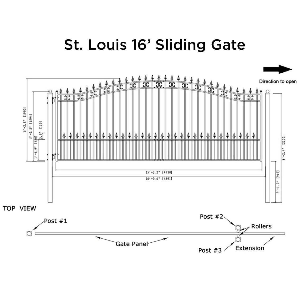 16x6 ft Steel Sliding Driveway Gate-St.Louis-Style