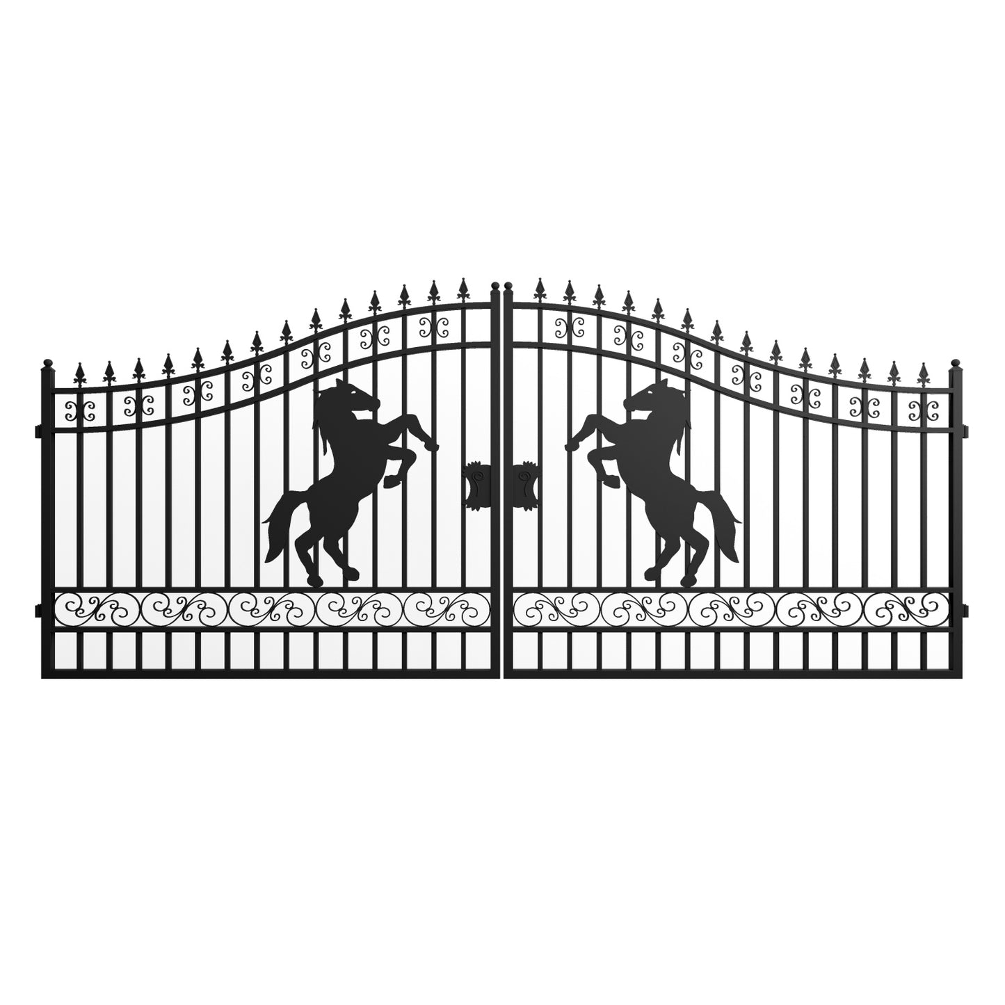 16x8 ft Steel Dual Swing Driveway Gate-Horse Style