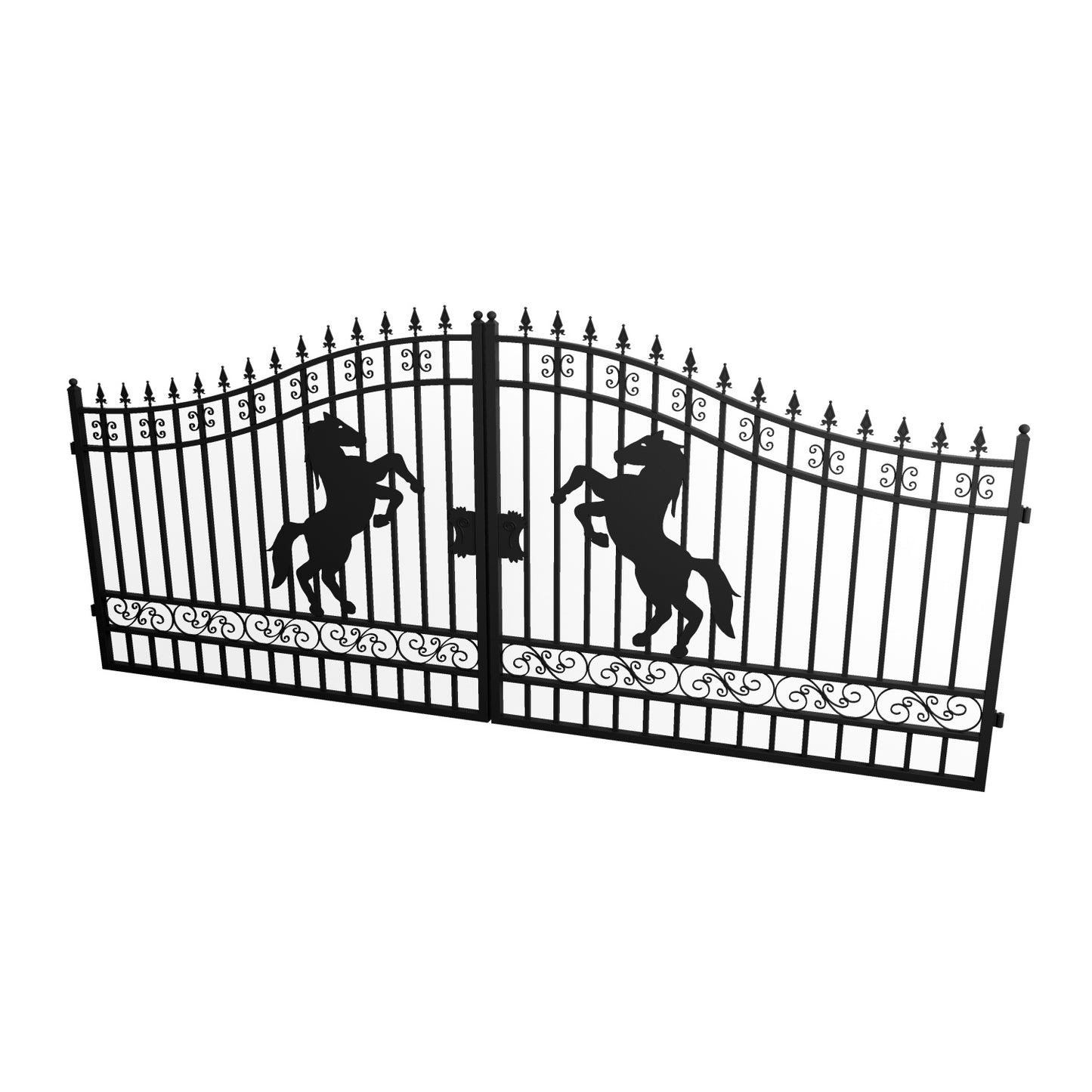16x8 ft Steel Dual Swing Driveway Gate-Horse Style