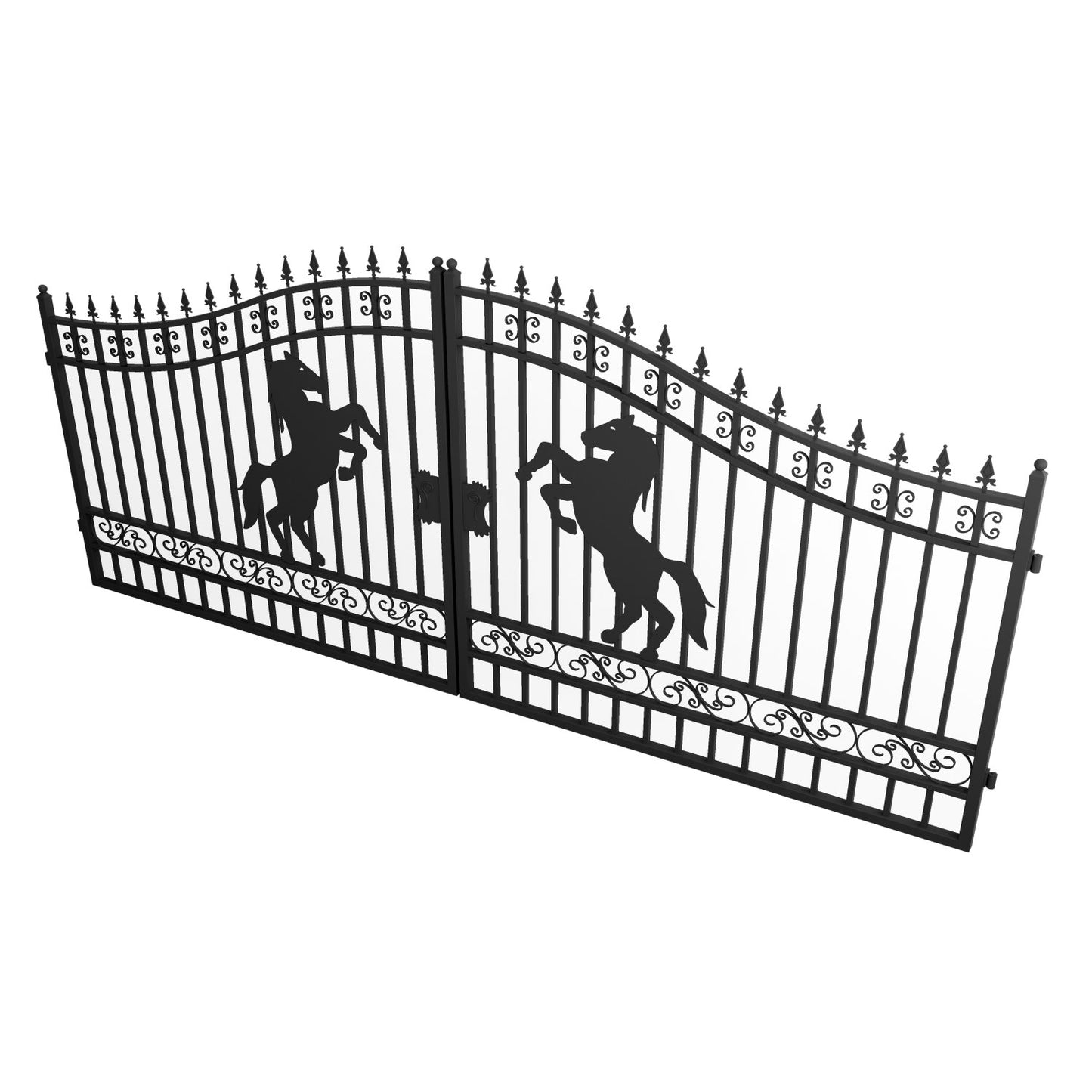 16x7 ft Steel Dual Swing Driveway Gate with Horse Pattern