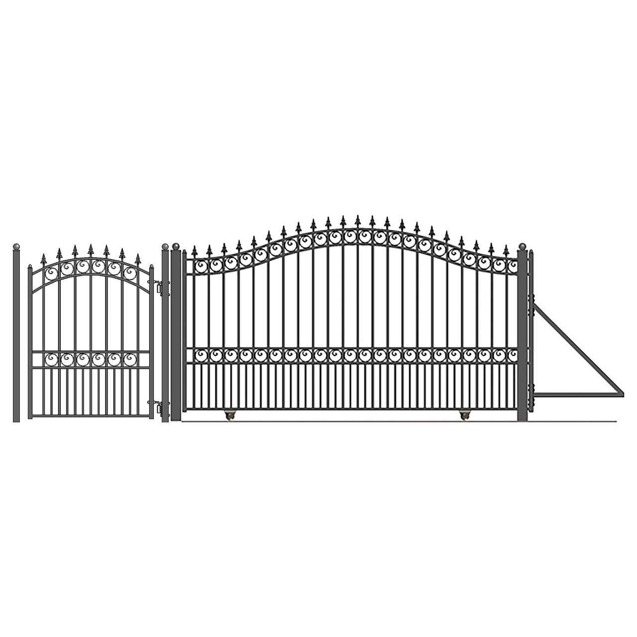 18ft Steel Sliding Driveway Gate with 5ft Pedestrian Gate-London Style