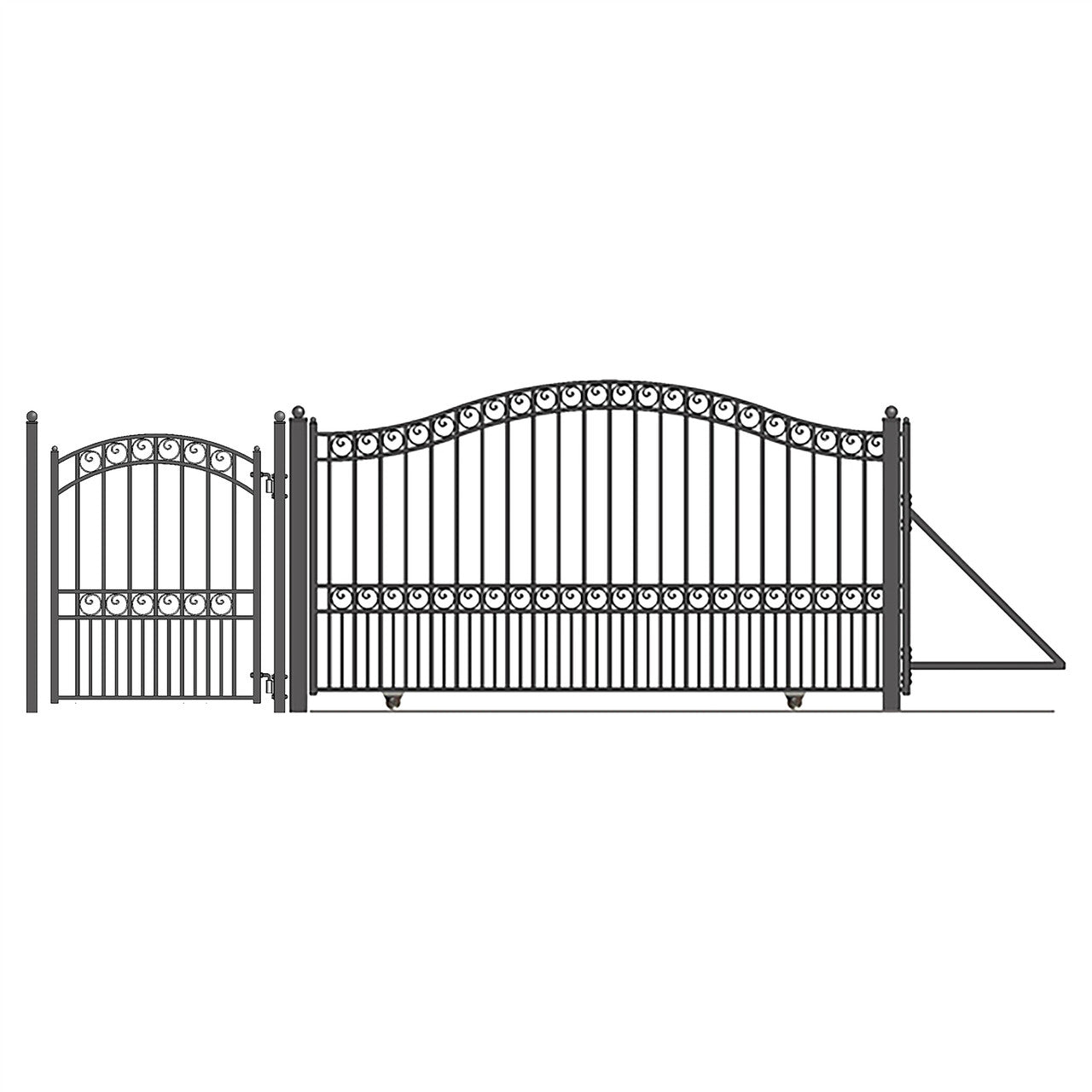 18ft Steel Sliding Driveway Gate with 5ft Pedestrian Gate-Paris Style