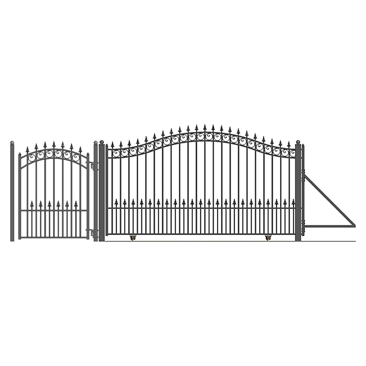 18ft Steel Sliding Driveway Gate with 5ft Pedestrian Gate-Prague Style