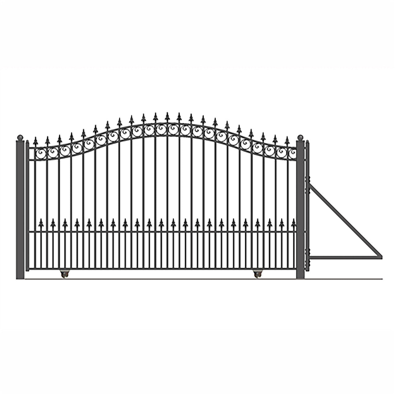 18ft Steel Sliding Driveway Gate with 5ft Pedestrian Gate-Prague Style
