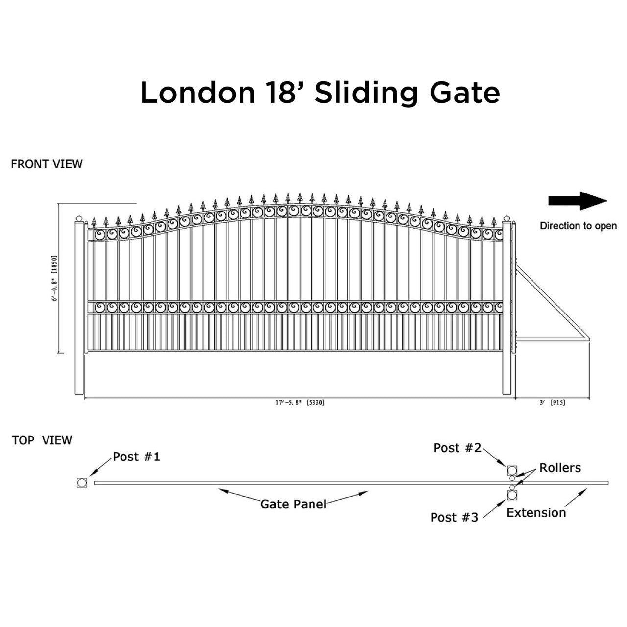 18x6 ft Steel Sliding Driveway Gate-London-Style
