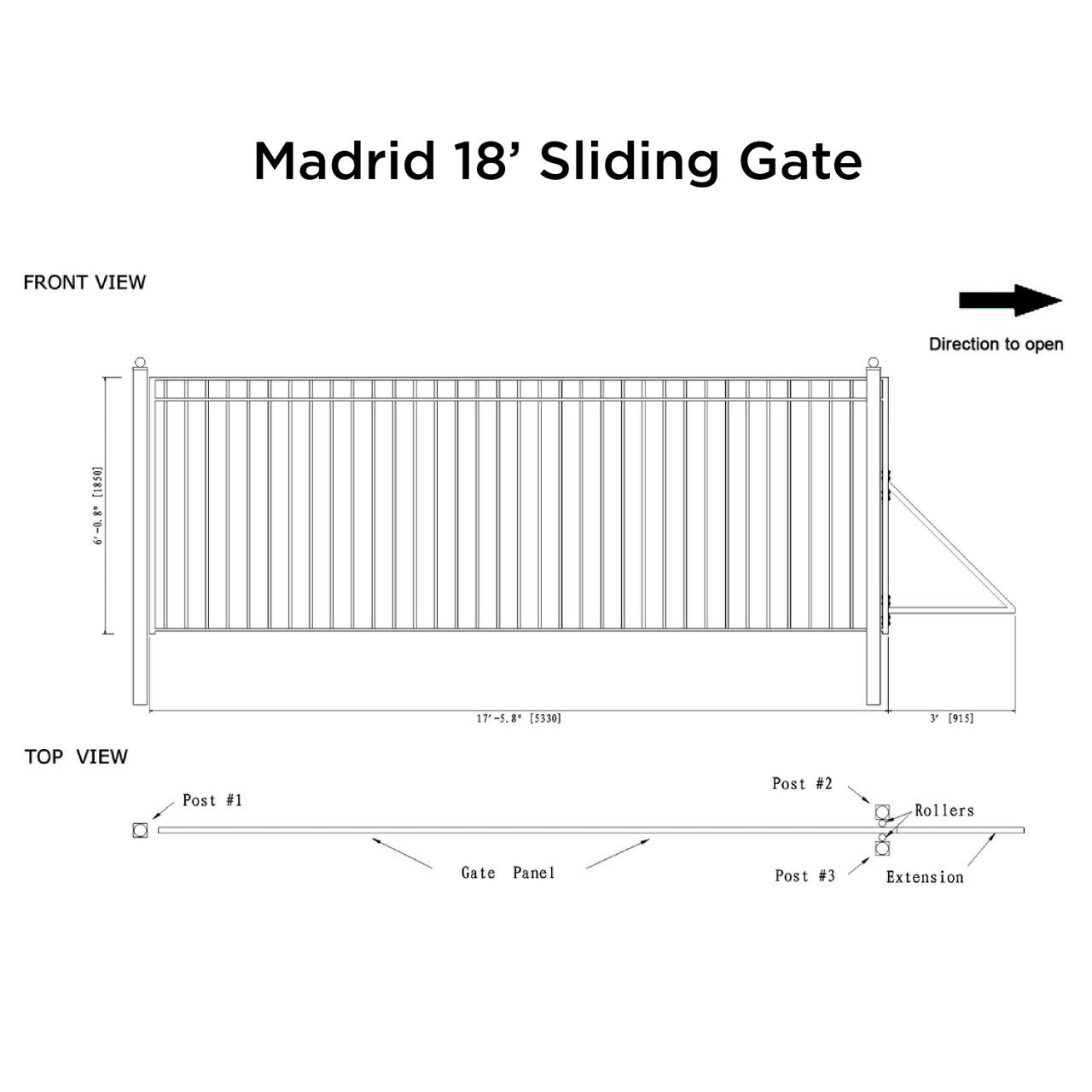 18x6 ft Steel Sliding Driveway Gate-Madrid-Style
