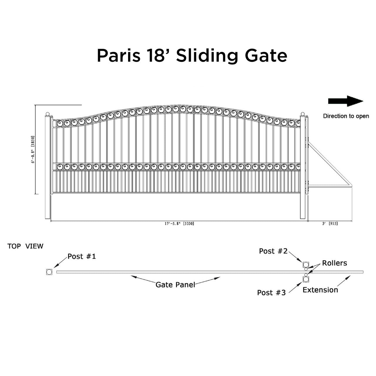 18x6 ft Steel Sliding Driveway Gate-Paris-Style