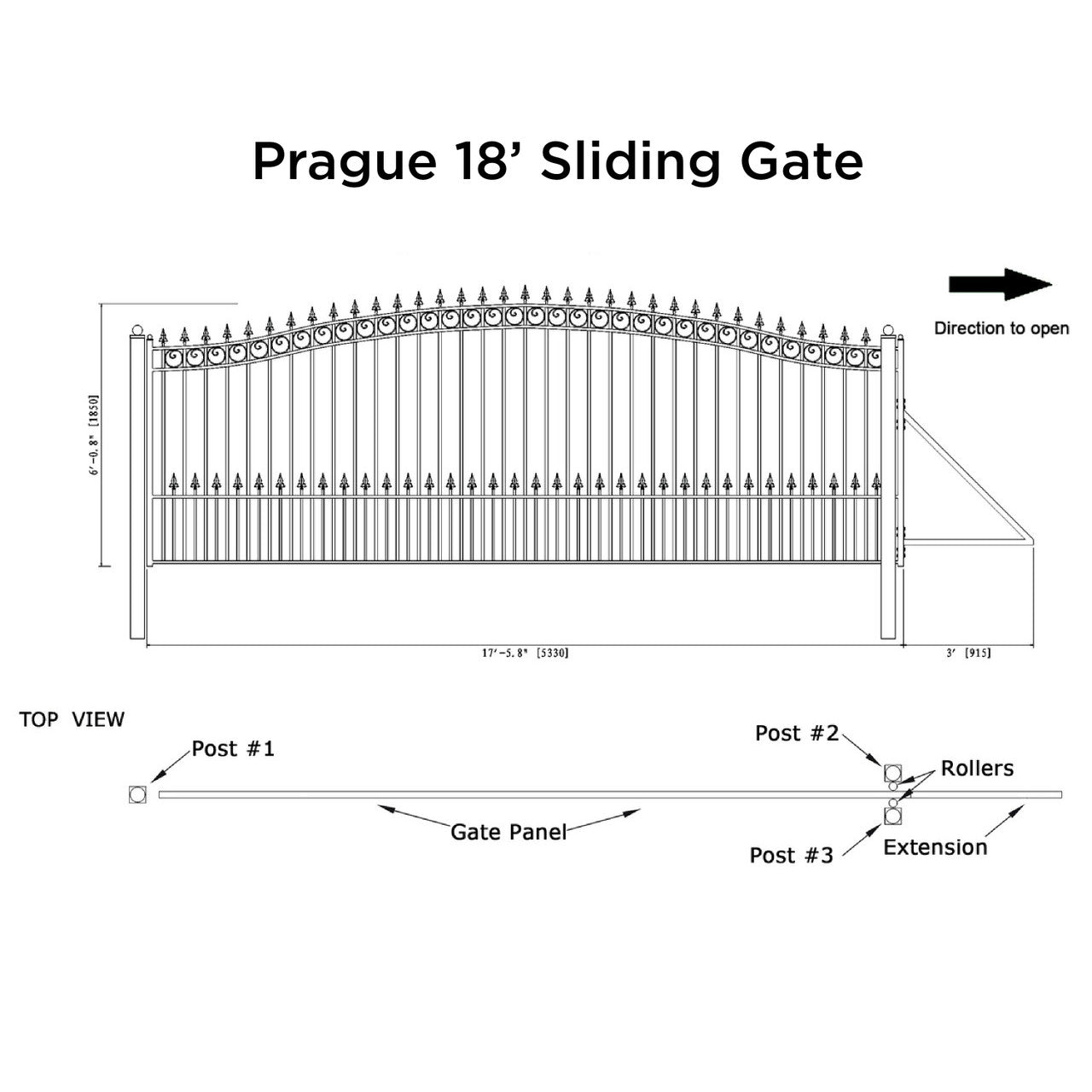 18x6 ft Steel Sliding Driveway Gate-Prague-Style