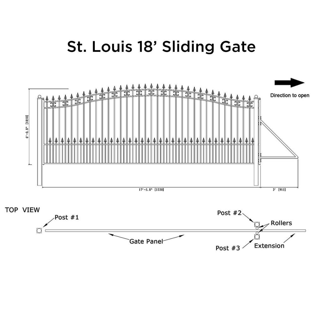 18x6 ft Steel Sliding Driveway Gate-St.Louis-Style