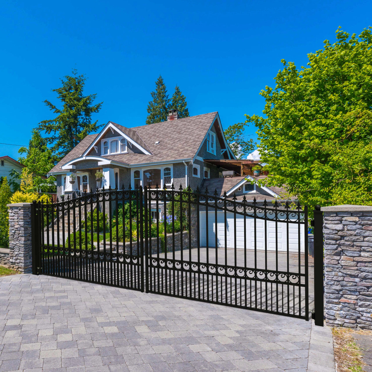 18x6 ft Steel Dual Swing Driveway Gate - LONDON Style