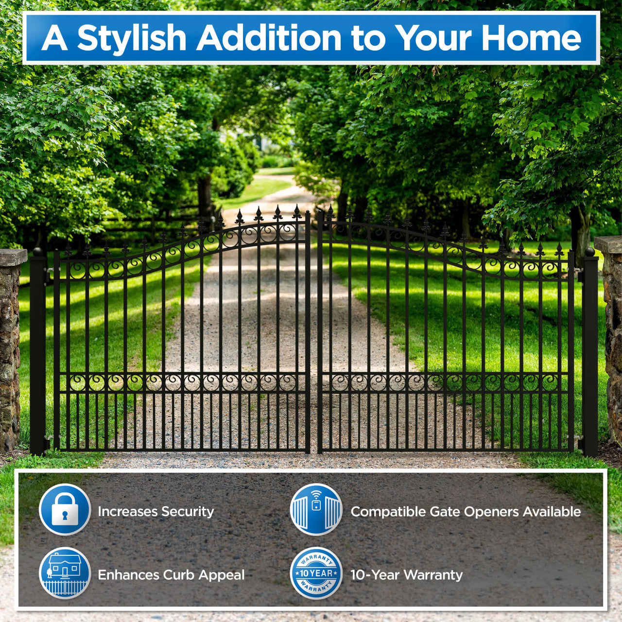 18x6 ft Steel Dual Swing Driveway Gate - LONDON Style