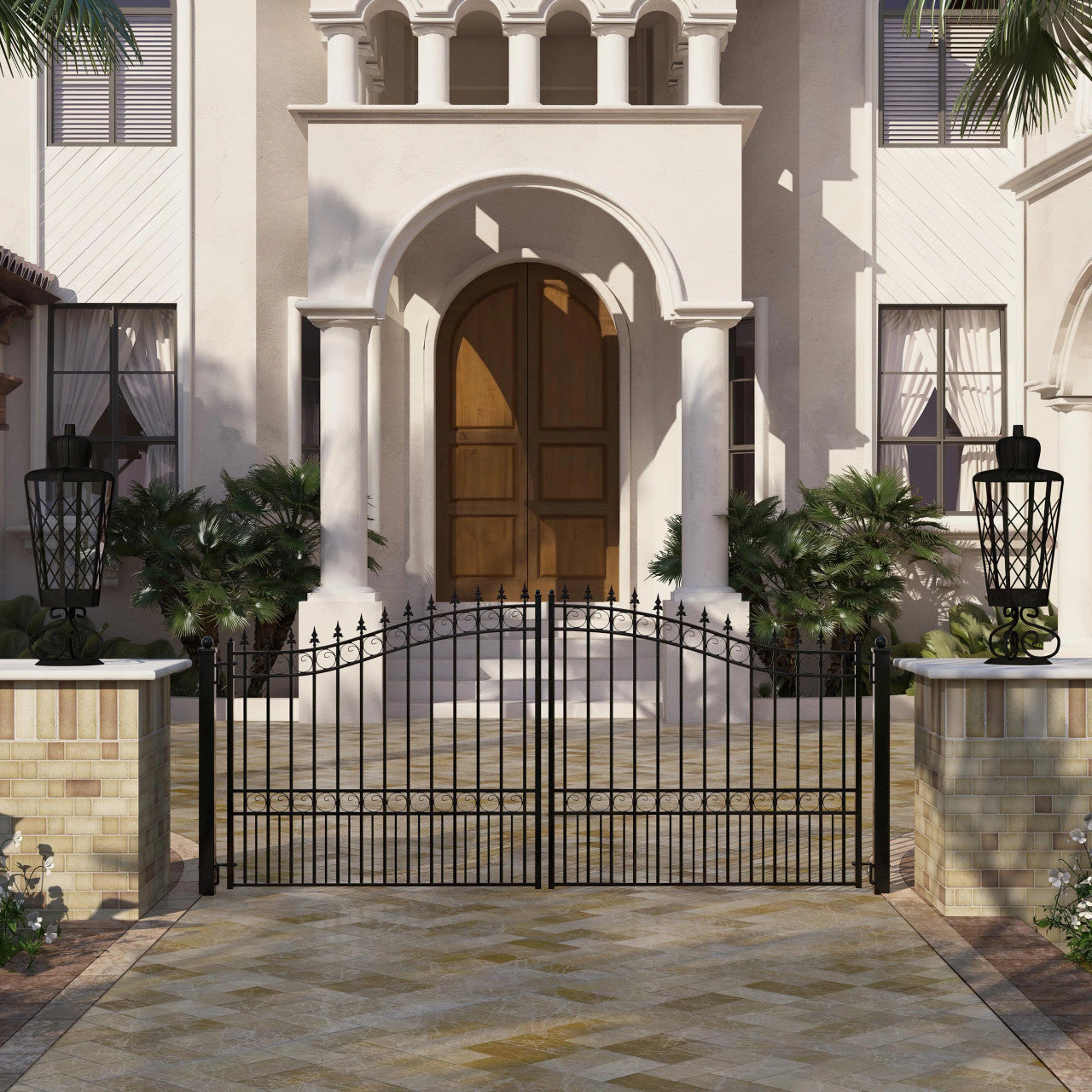 18x6 ft Steel Dual Swing Driveway Gate - LONDON Style