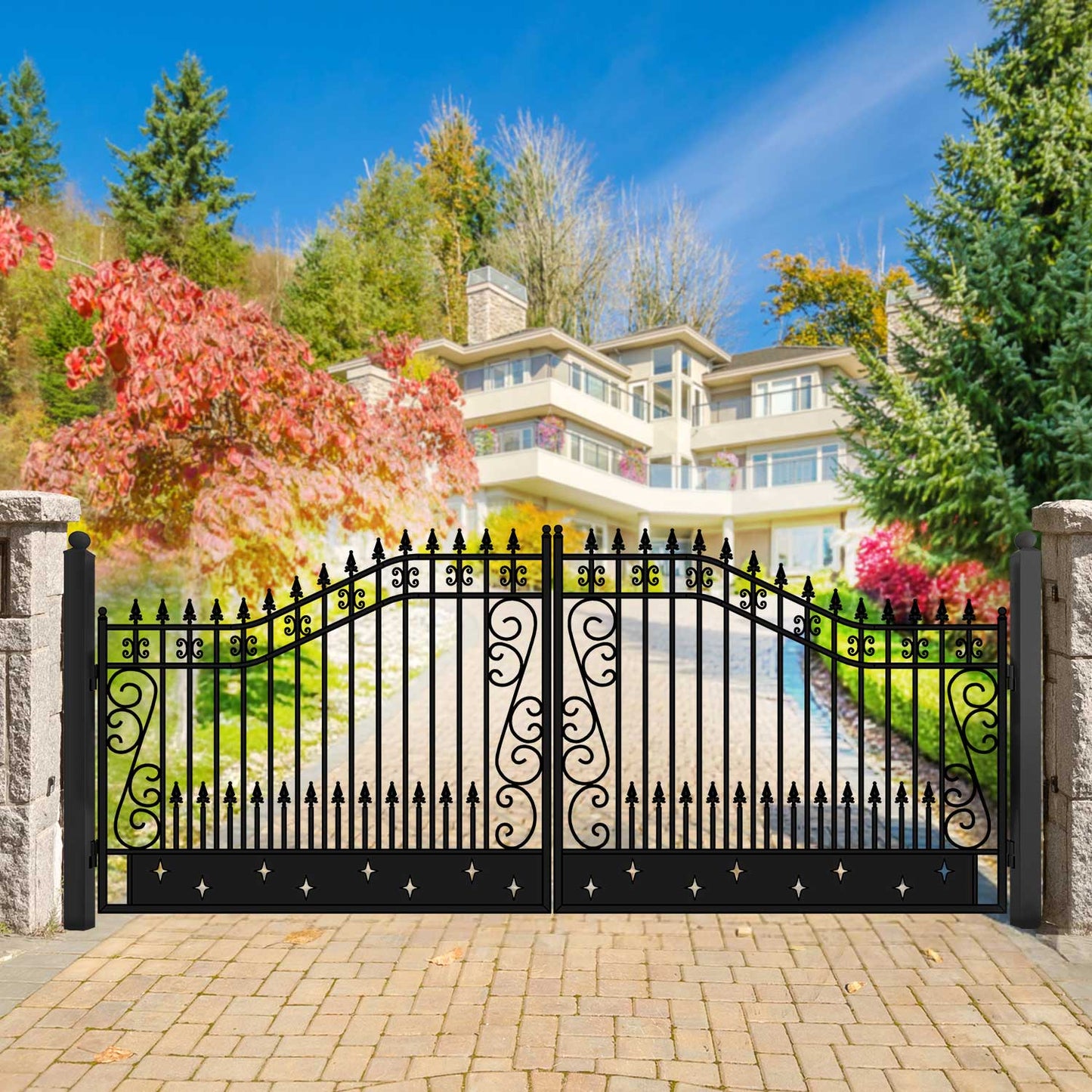 18x8 ft dteel dual swing driveway gate for a residential property